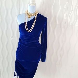 VELVET STRETCH VENUS MIDI DRESS ROYAL BLUE SMALL
